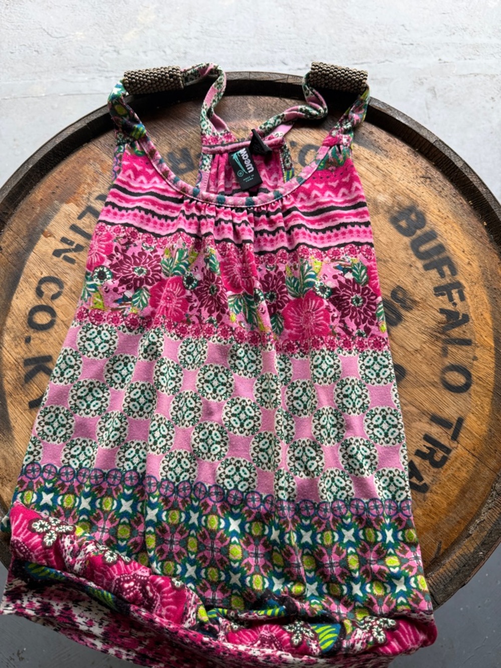 Weavers Pink and Green Patterned Tank Top